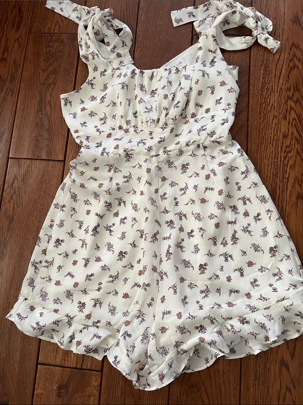Le Lis Cream Dress with Purple Floral Print
